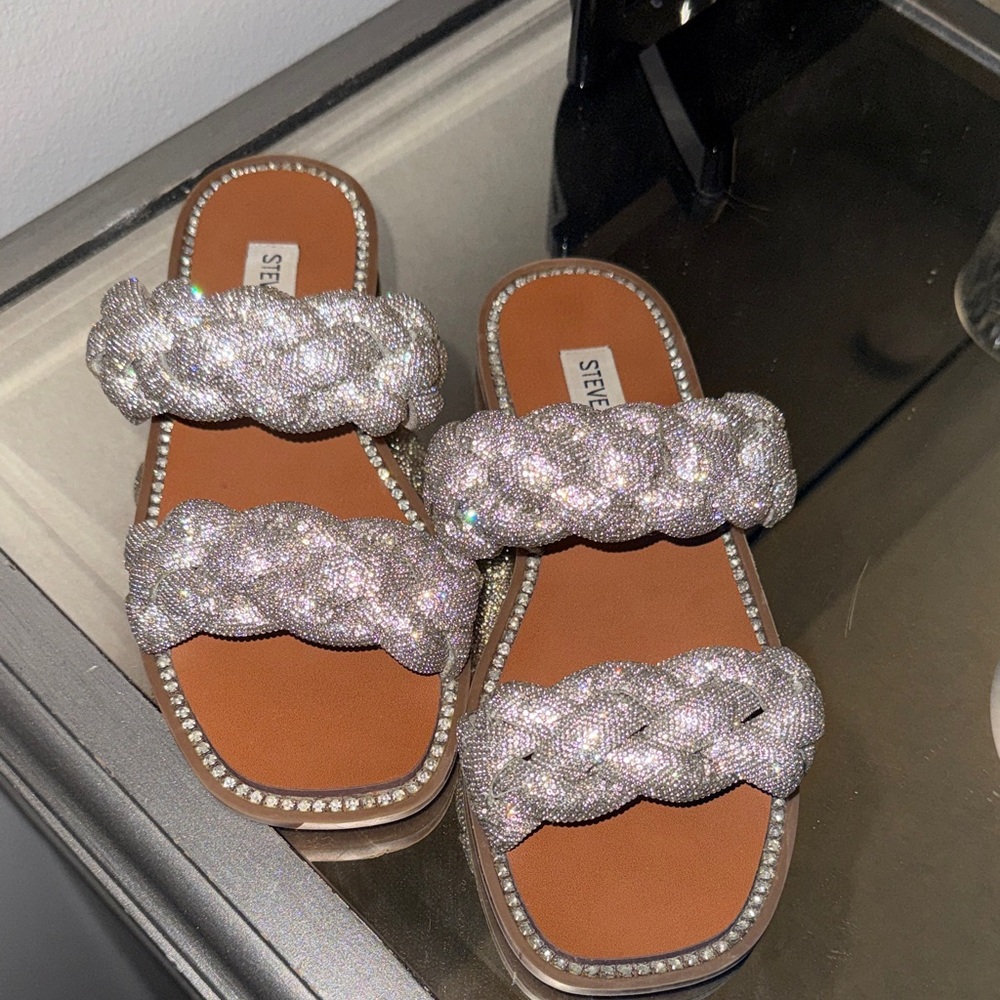 Steve Madden Glittering Silver Braided Sandals